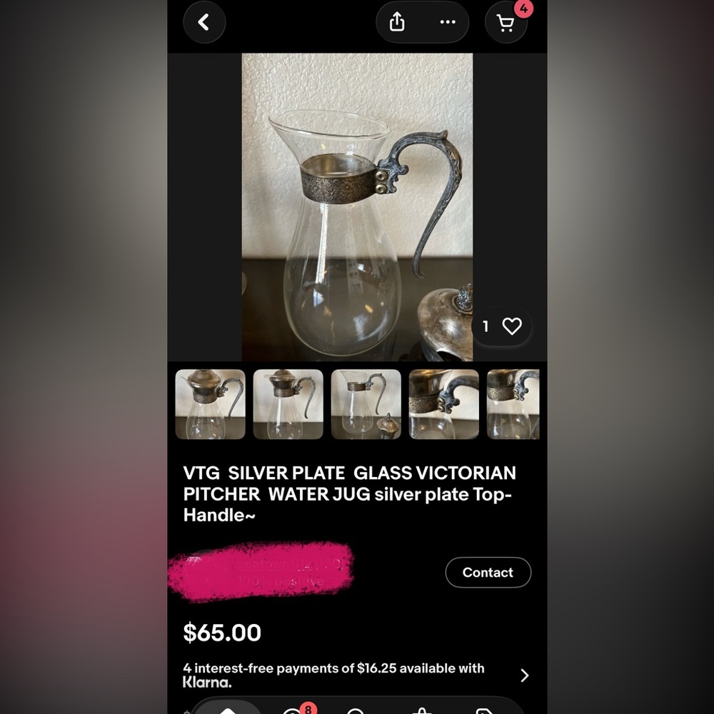 Victorian Glass Pitcher with Silver Plate Handle